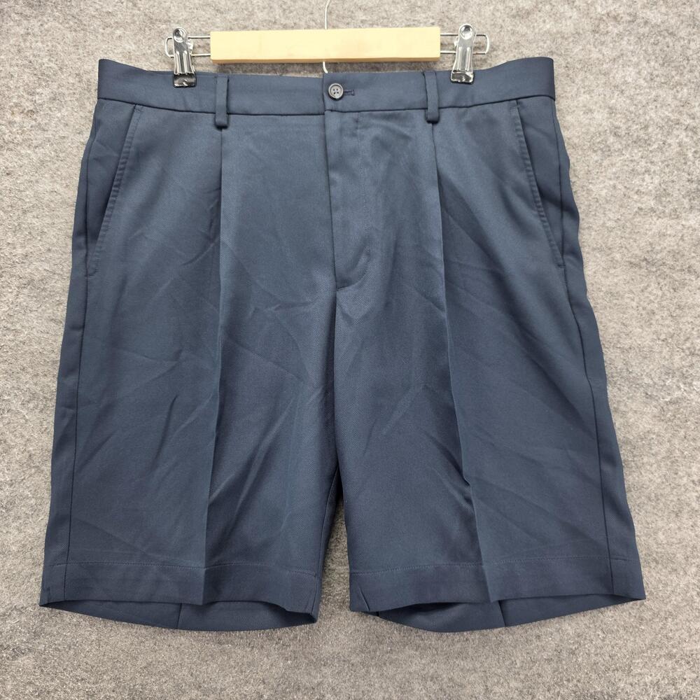 Greg Norman Shorts Mens 34 Navy Blue Golf Dress Polyester Pleated Classic Summer